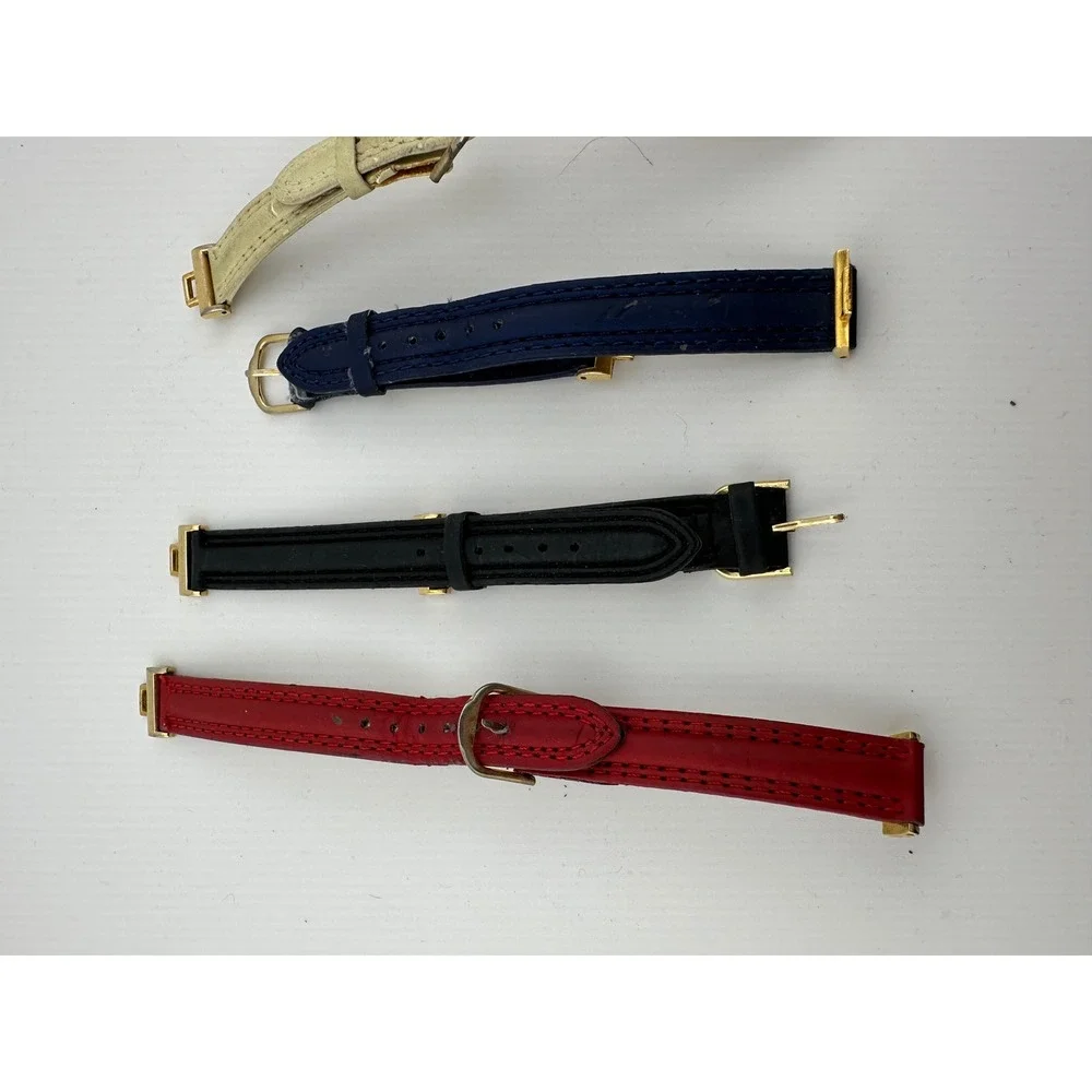 Vintage Genuine Leather Watch Straps Lot 6pc Gold Tone Buckle Multi Color Bands